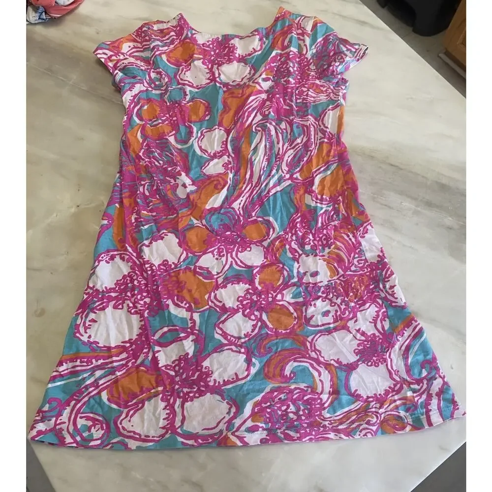 Lilly Pulitzer 100% cotton girl pink multicolor dress sz L 8-10